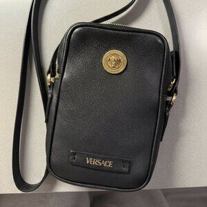 Versace Black Leather Medusa Crossbody Bag ✨ Gold Hardware • Classic Luxury